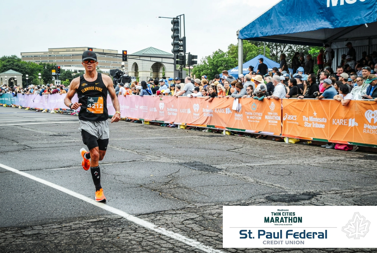 Anthony finishing the Twin Cities Marathon
