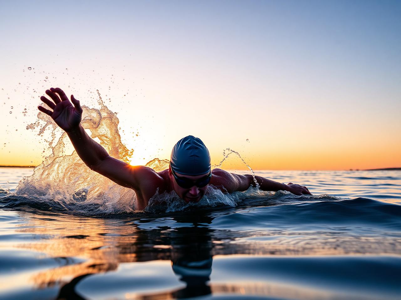 Triathlete swimming